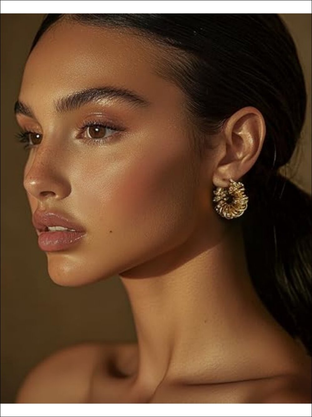 Gold Plated Chunky Hoop Earrings Cubic Zirconia Statement Jewelry - Picture 2 of 6